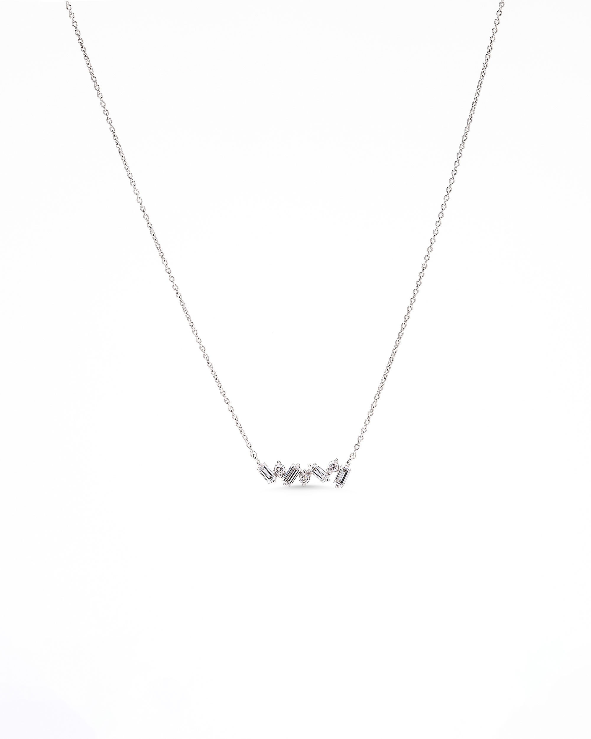 Asymmetric Baguette Diamond Necklaces - Spanos